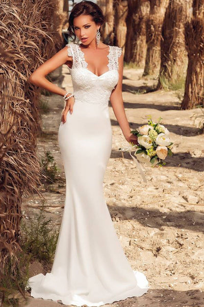 WHITE EMBROIDERED LACE WEDDING DRESS